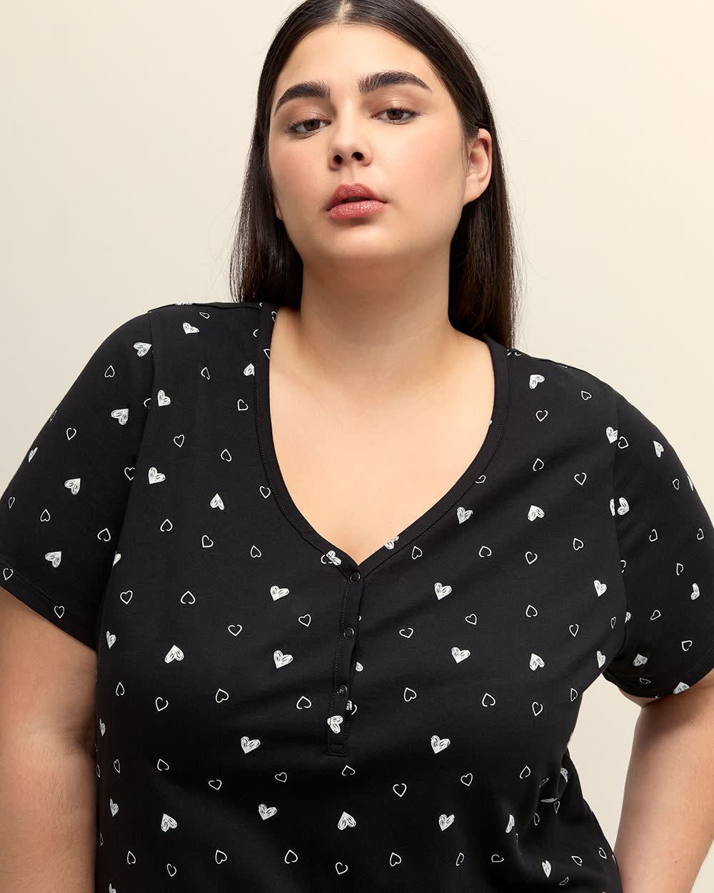 Chemise de nuit longue noire avec petits coeurs - ti Voglio