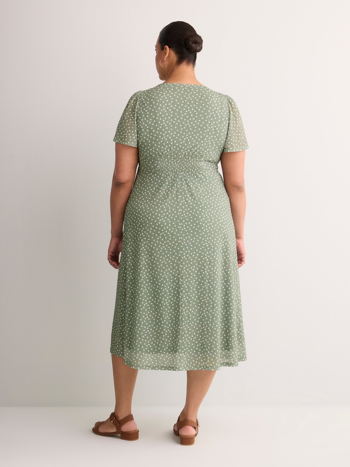 V-Neck Buttoned-Down Midi Dress with Flutter Sleeves - Addition Elle
