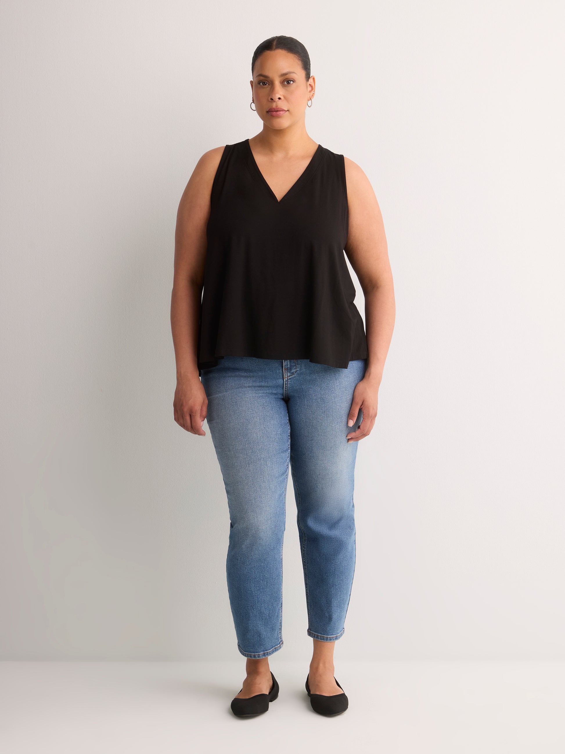 Responsible, Black Sleeveless V-Neck Swing Top