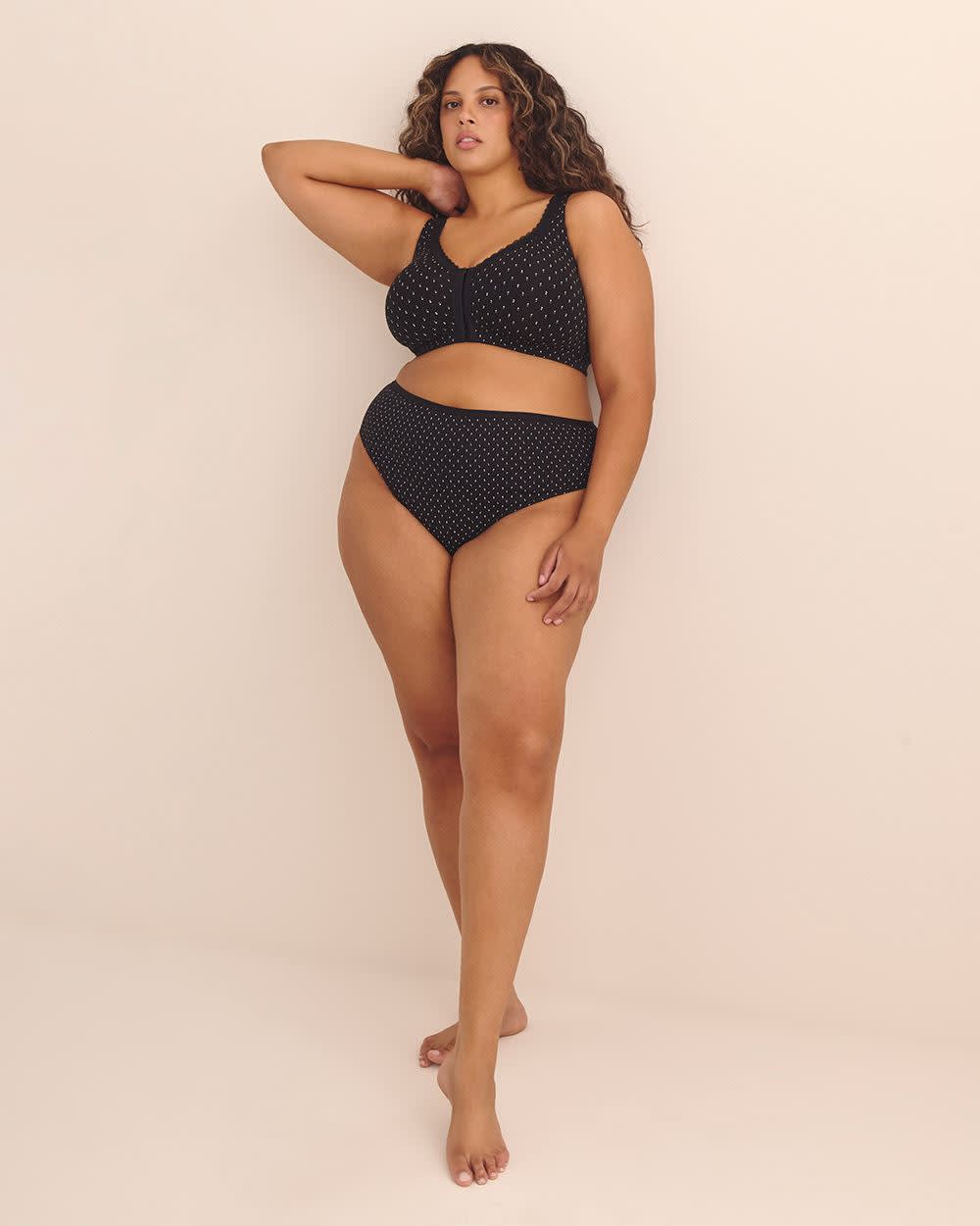 Black Front-Closure Cotton Bra with Lace - ti Voglio