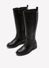Extra Wide Width and Calf, Tall Black Boot with Thin Studded Straps