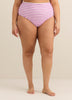 Culotte de maillot taille haute à rayures blanches et violettes