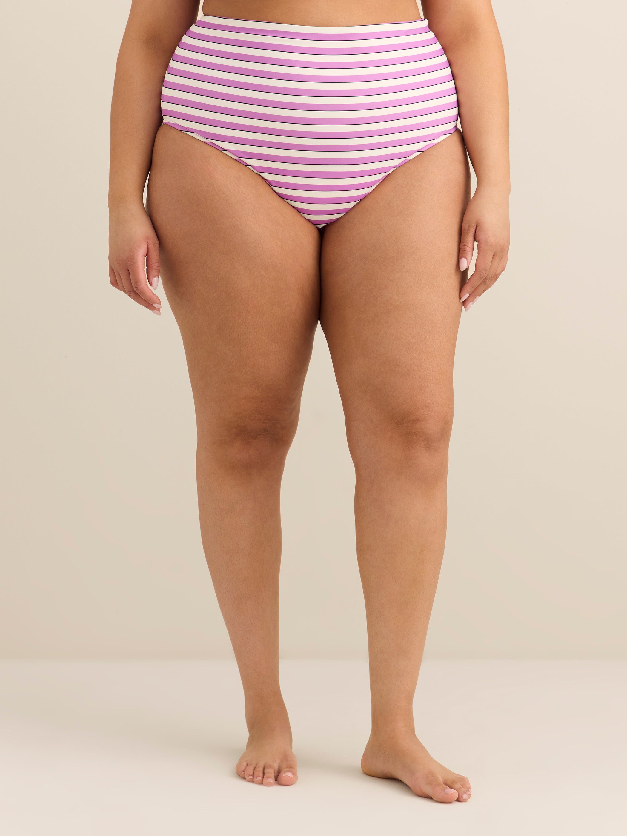 Violet Striped High-Waist Mid-Leg Swim Brief