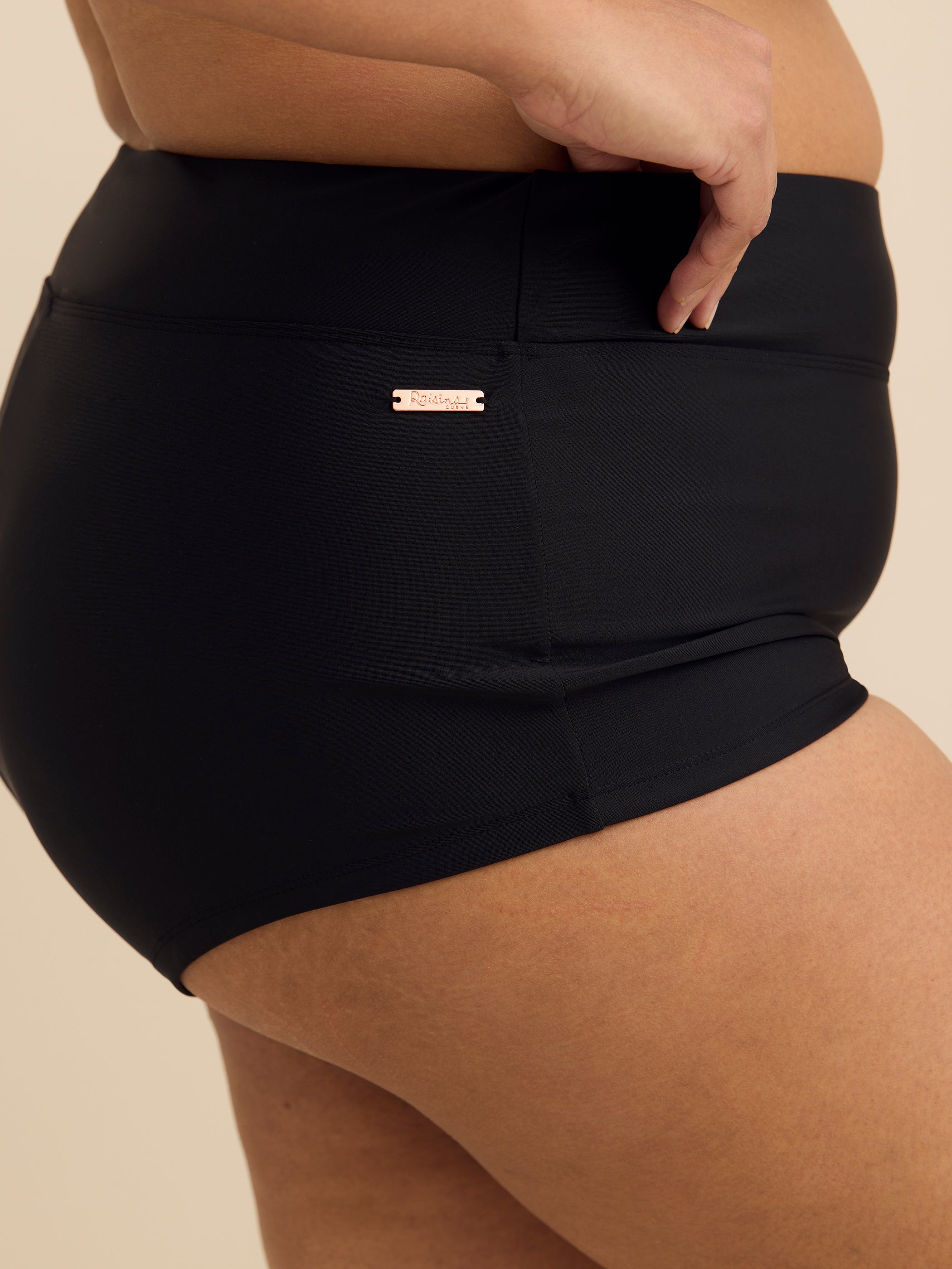 Black High-Waisted Doheny Swim Short - Raisins Curve