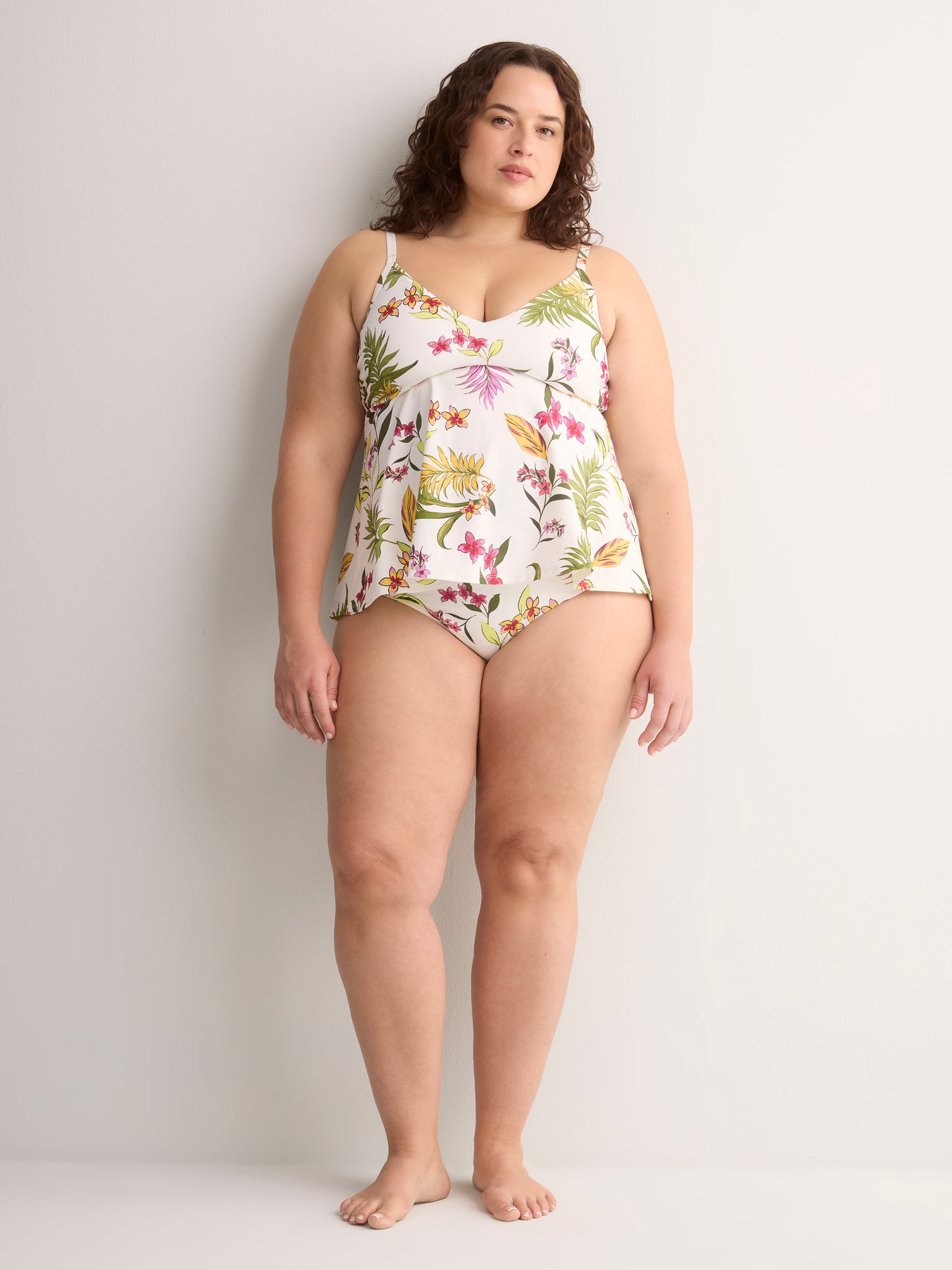 White Floral Swing Tankini Top