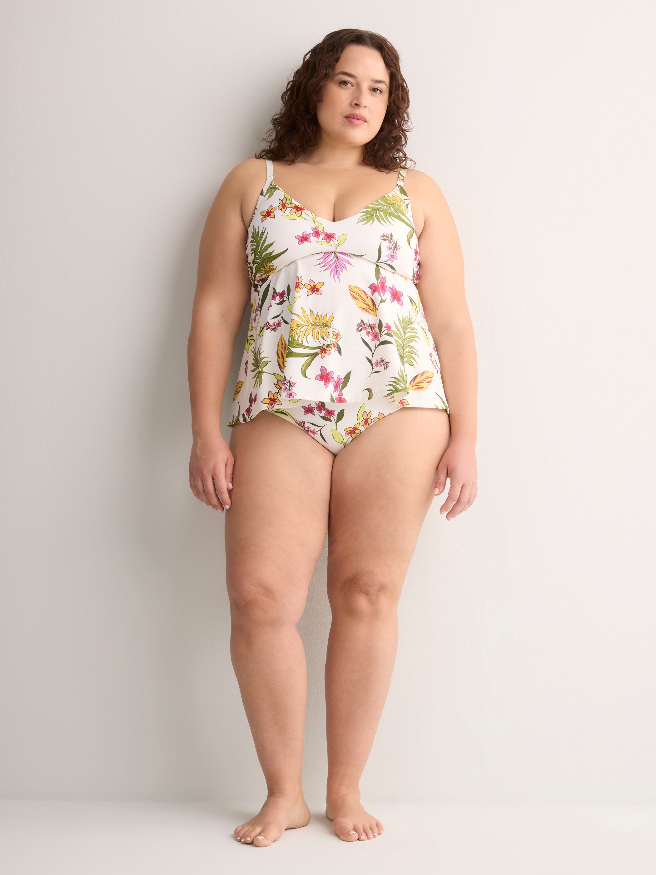 White Floral Swing Tankini Top