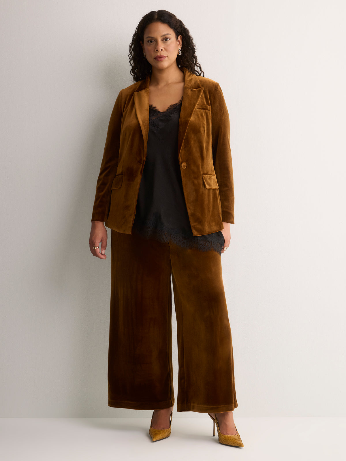 Golden Velvet Wide-Leg Pull-On Pant