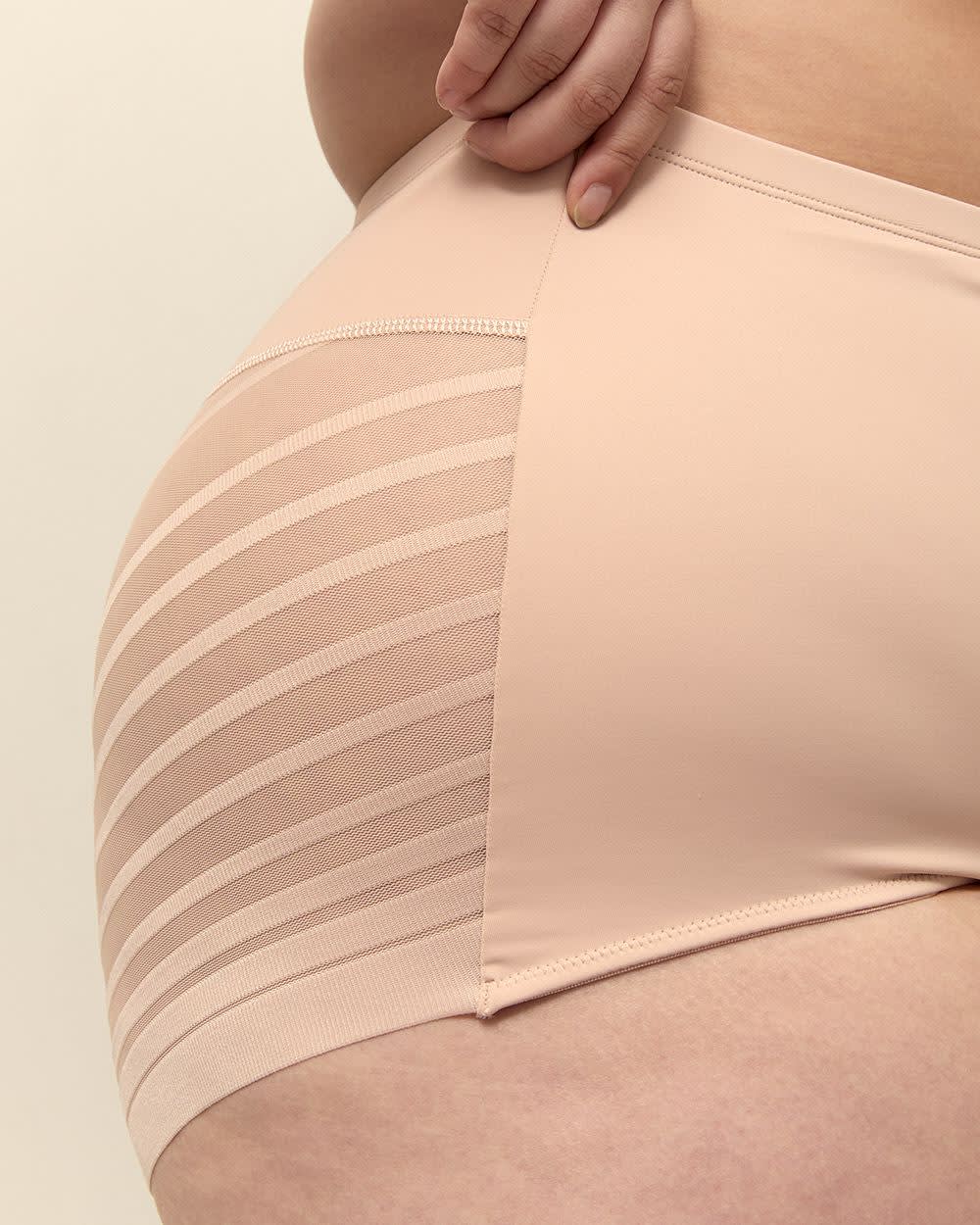 High-Waisted Cincher Brief with Striped Mesh - ti Voglio