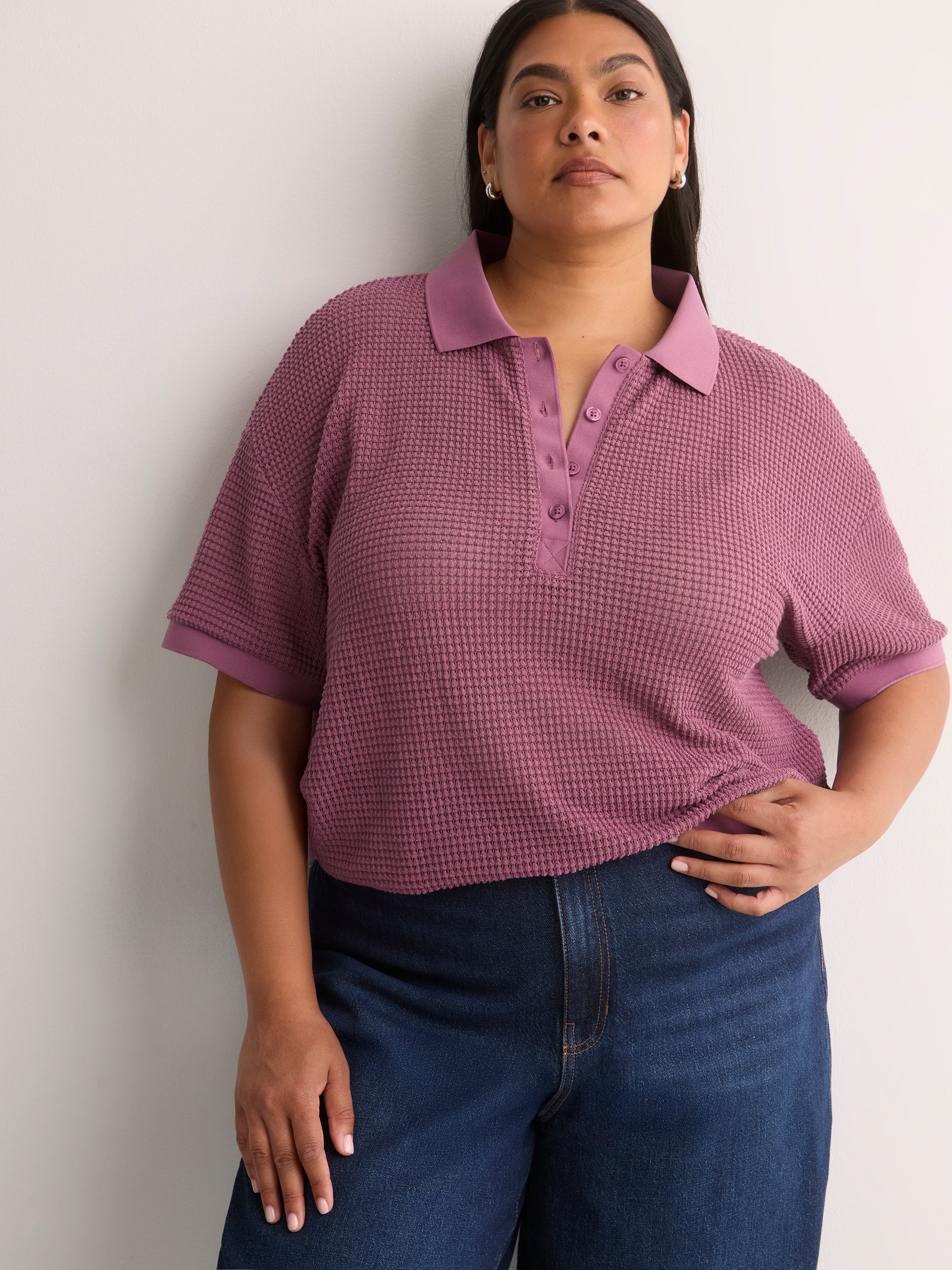Polo en tricot gaufré crocheté - Active Zone