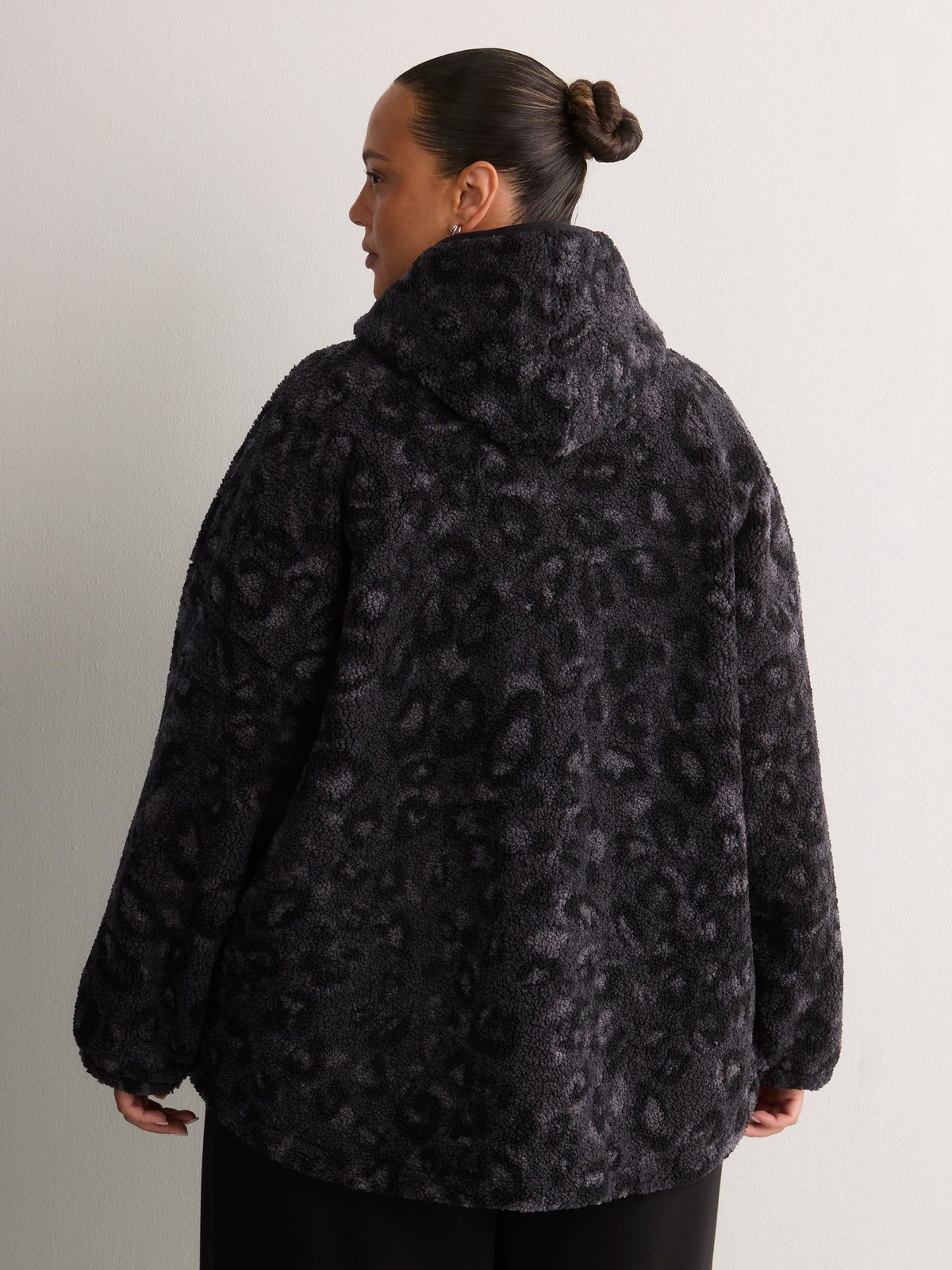 Hooded Printed Sherpa Zippered Jacket - Active Zone