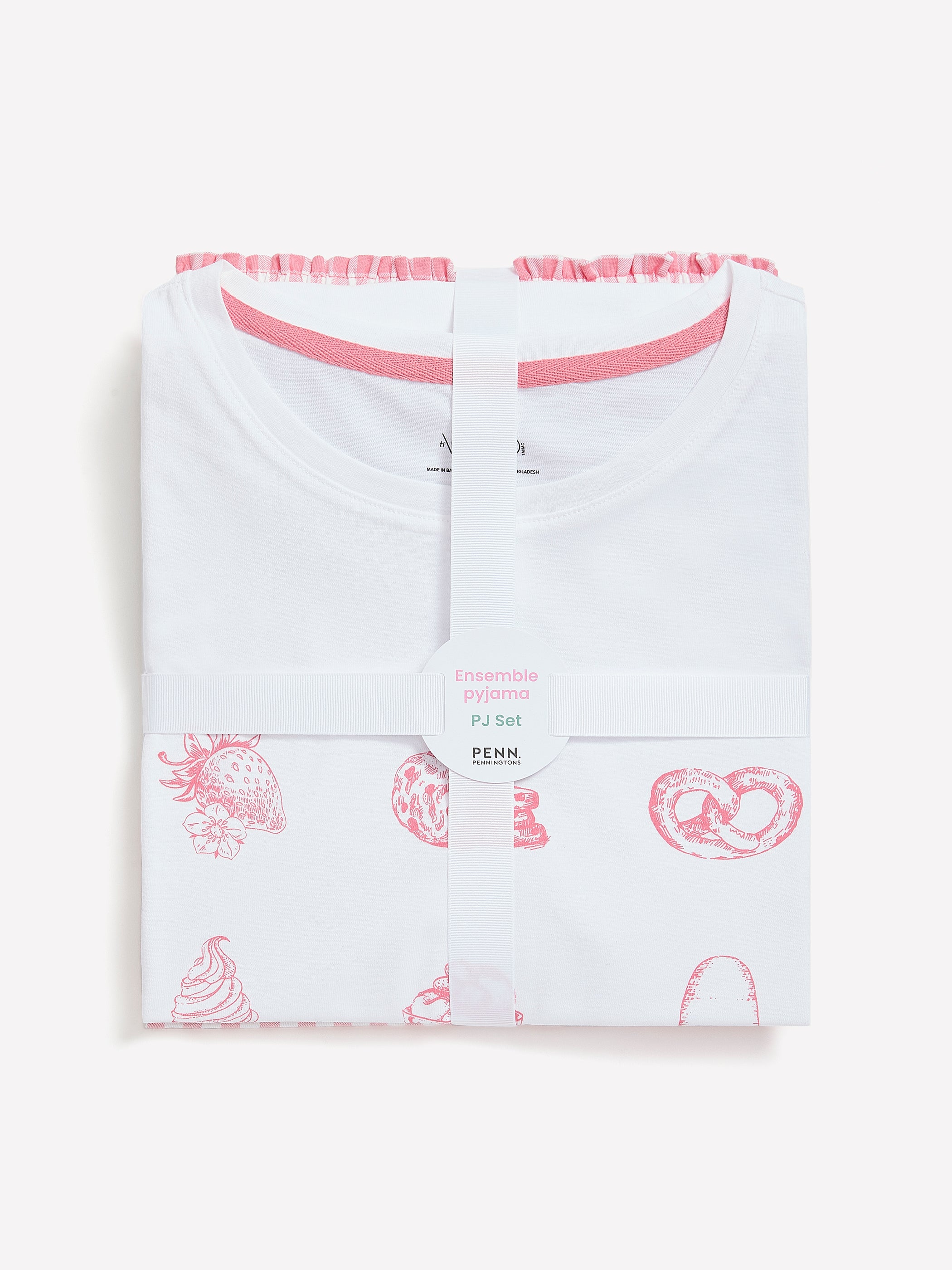 White and Pink T-Shirt and Plaid Boxer Pyjama Set - ti Voglio