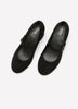 Wide Width, Marylou Black Microsuede Mid-Heel Strap Shoe