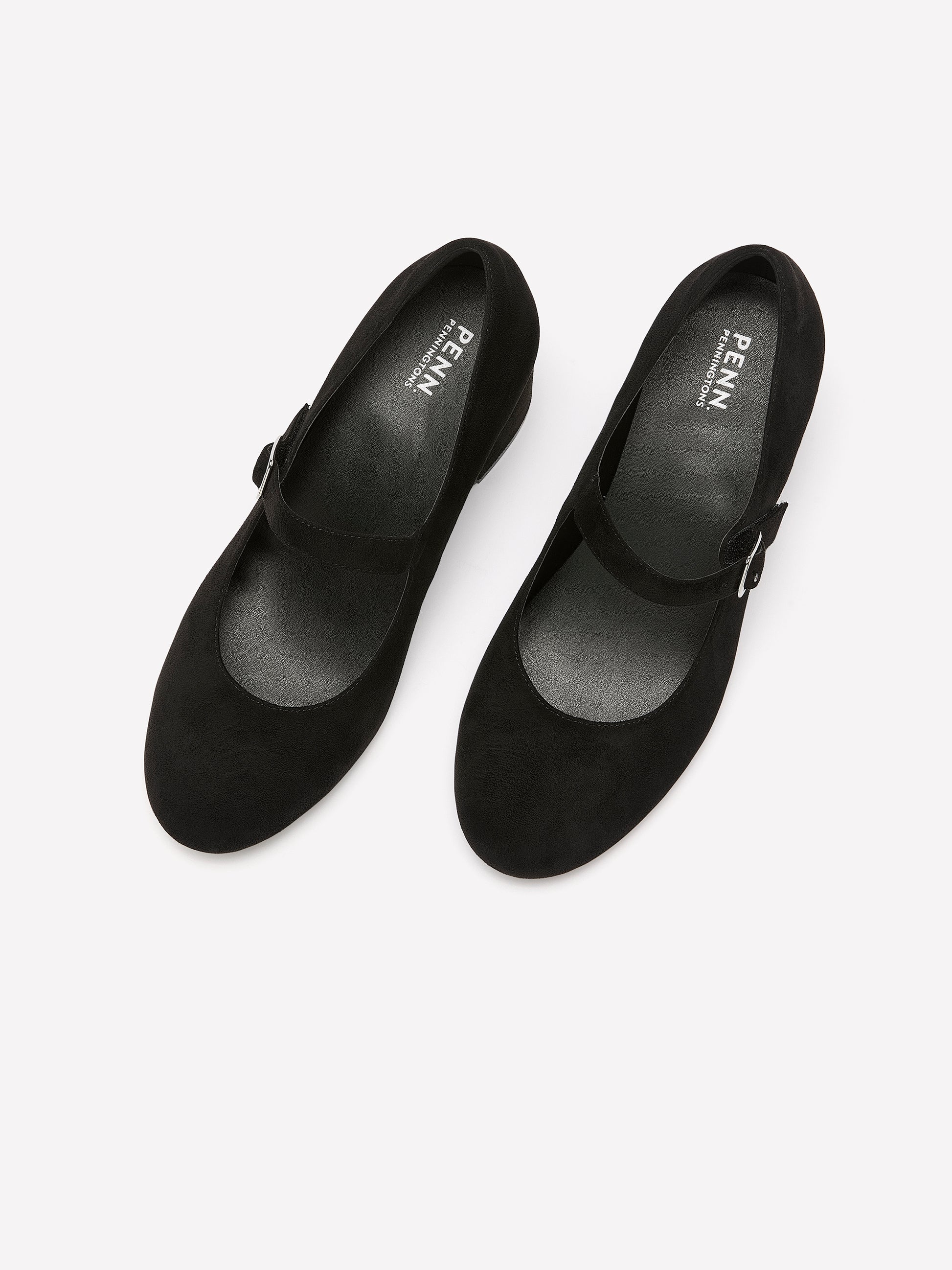 Wide Width, Marylou Black Microsuede Mid-Heel Strap Shoe