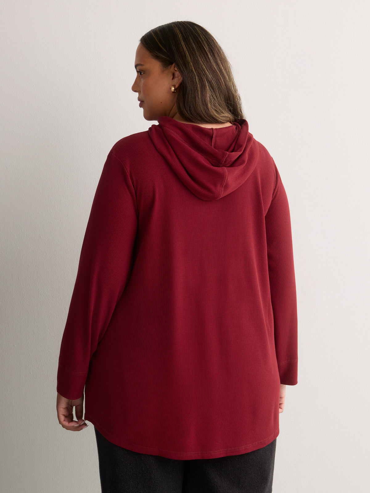 Long Straight Waffle Knit Hoodie