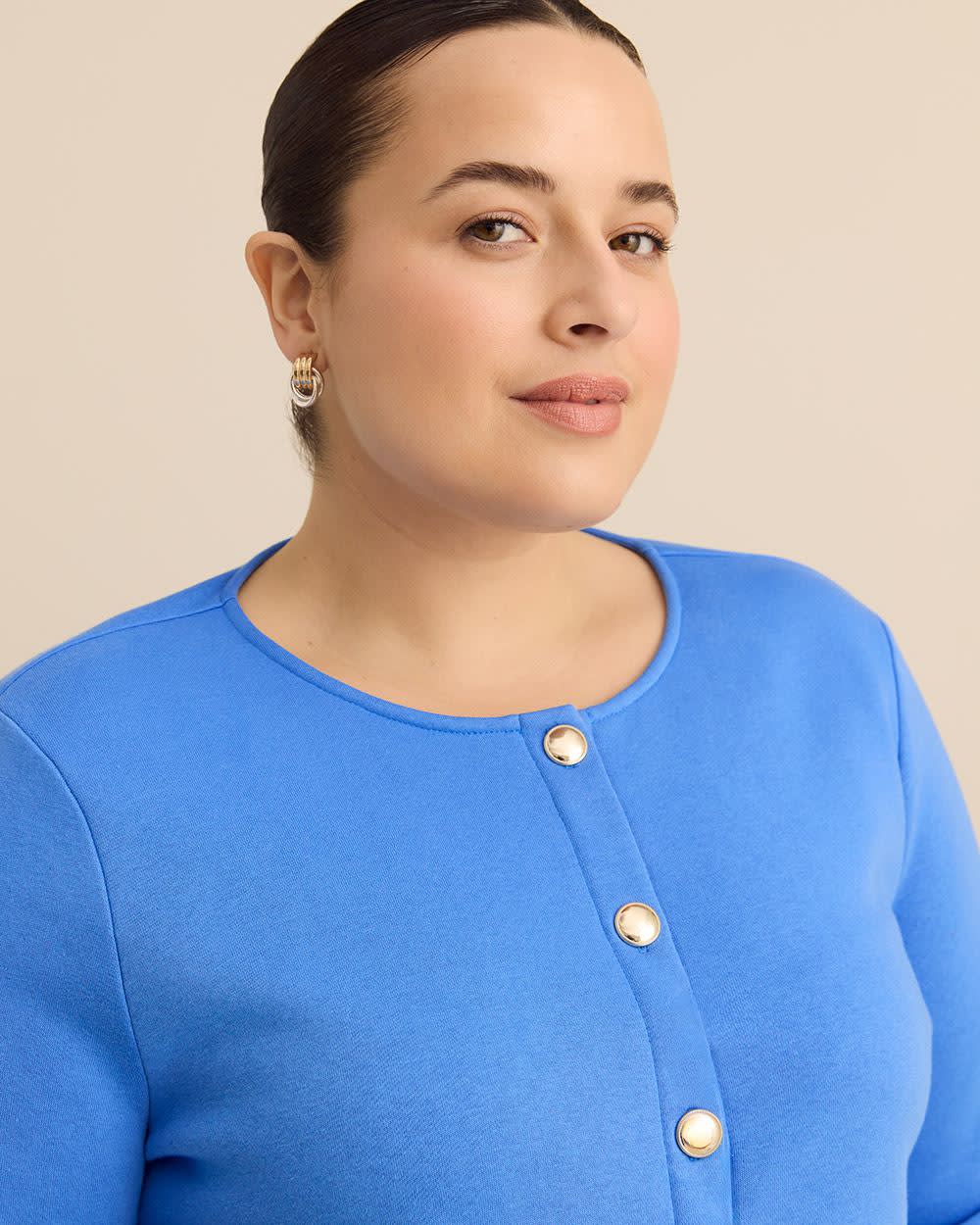 Button-Up Short Cardigan with Pockets