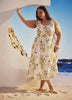 Tropical Linen-Blend Sleeveless Midi Dress with Elastic Waist
