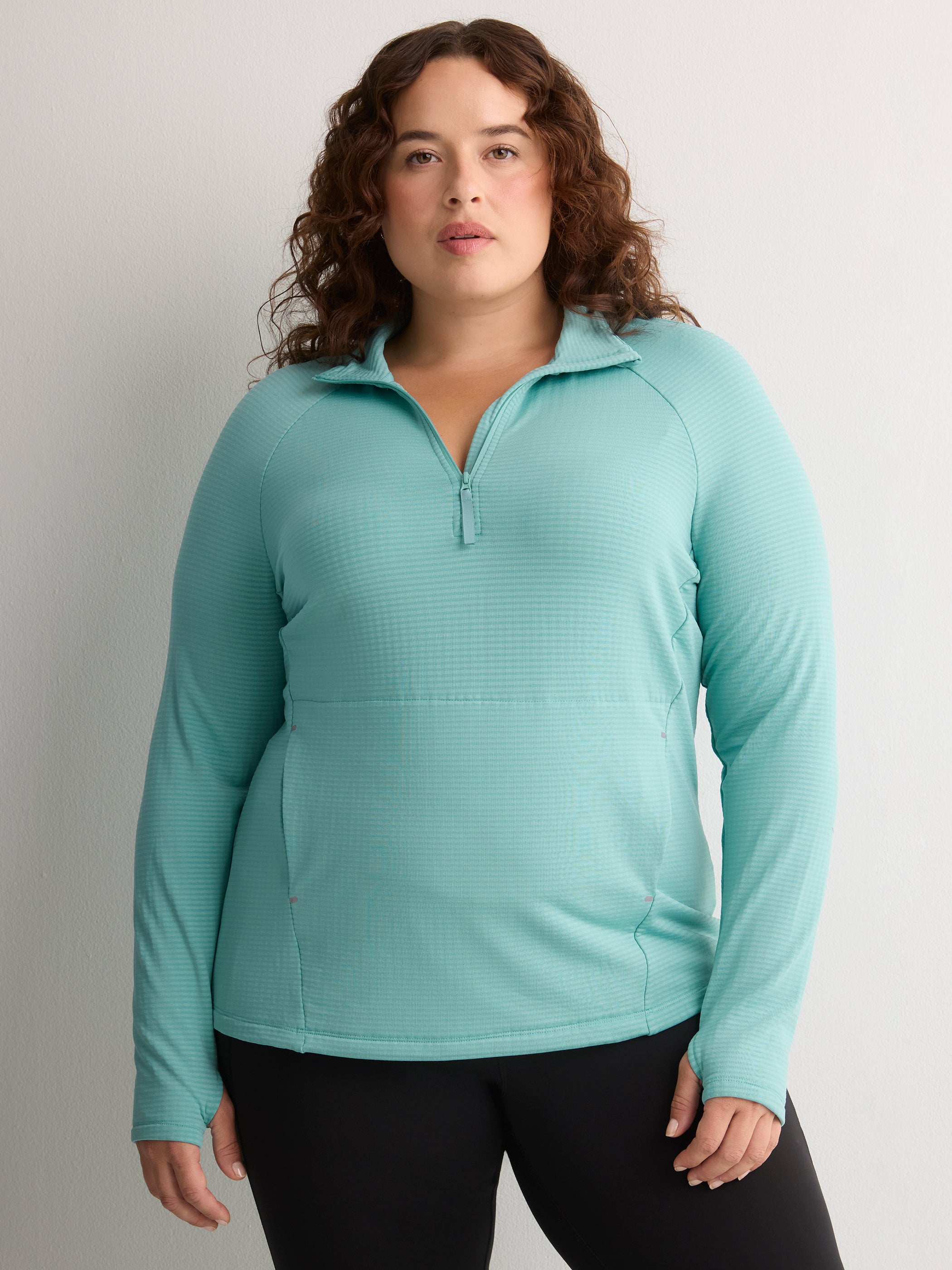 Green Long-Sleeve Half-Zip Textured Performance Pullover - Active Zone