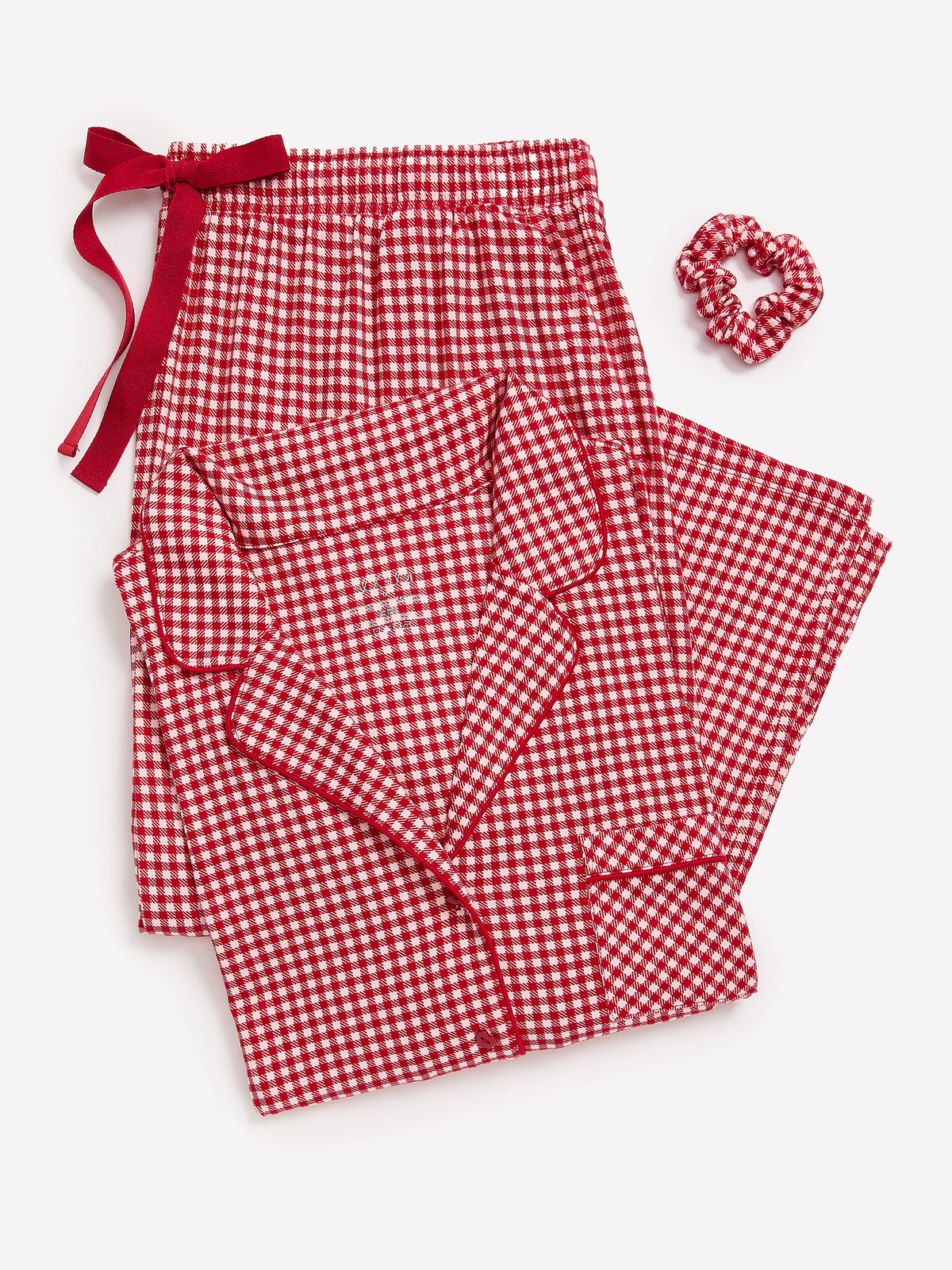 Red Gingham Buttoned Down Shirt and Straight Pant Pyjama Set - tiVOGLIO