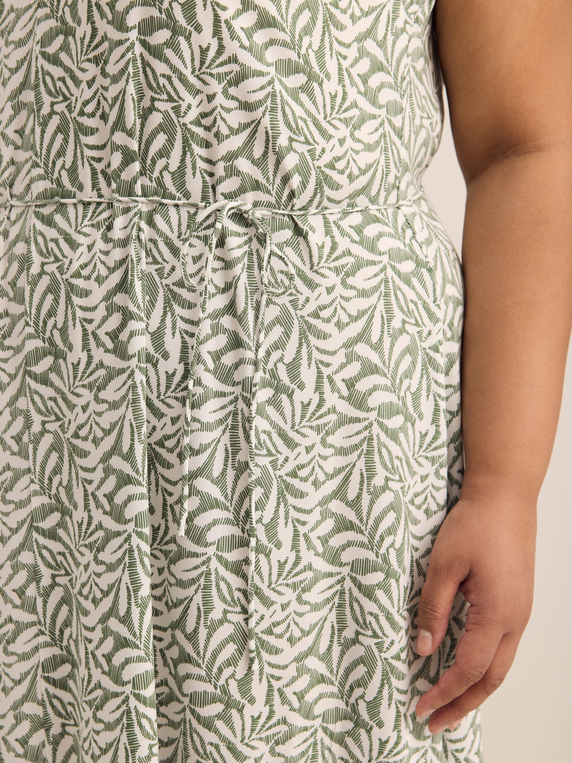 Responsible, V-Neck Sleeveless Tiered Maxi Dress with Tie Belt