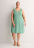 Linen Blend V-Neck Swing Dress with Crochet Tape