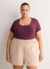 Ribbed Knit Fitted Short-Sleeve T-Shirt