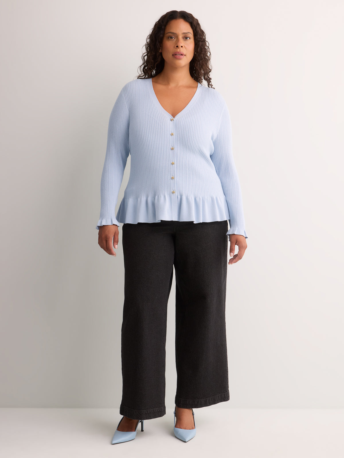 Responsible, Fit and Flare Peplum Button-Down Sweater