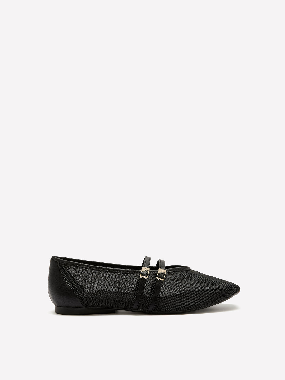 Wide Width, Black Crista Mesh Double Buckle Flat Shoe - Naturalizer