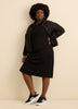 Black Ribbed French Terry Midi T-Shirt Dress - Active Zone