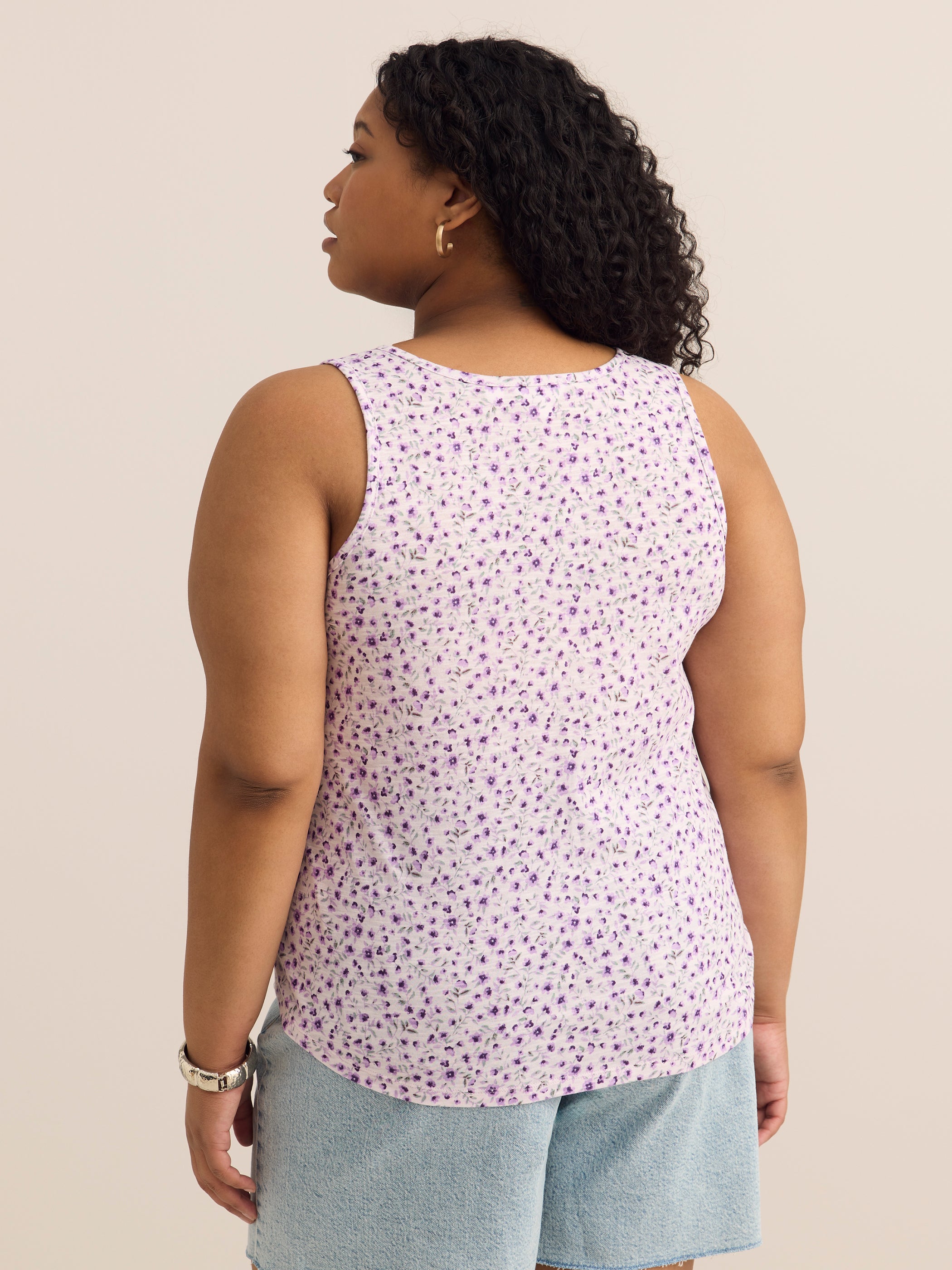 Straight Floral-Print Henley Tank Top