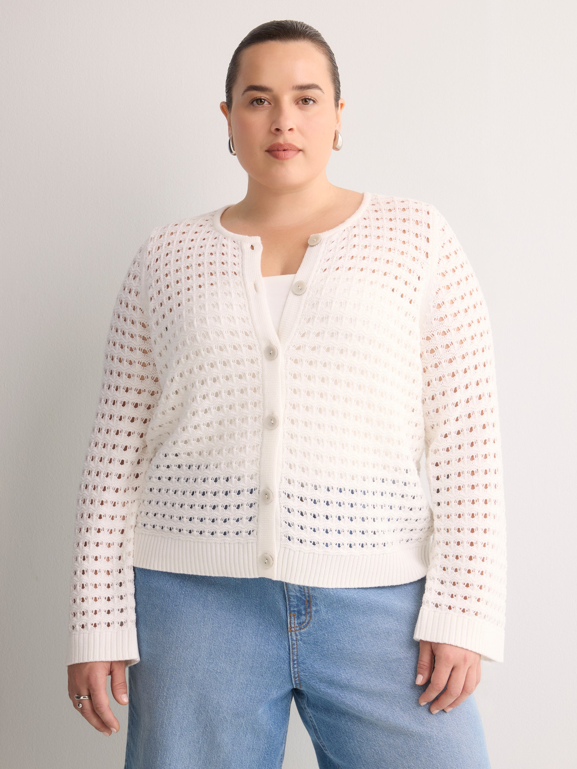 Semi-Fitted Crochet Cardigan with Long Bell Sleeves