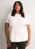 Fit and Flare Short-Sleeve Crew Neck Top with Jewel at Waist