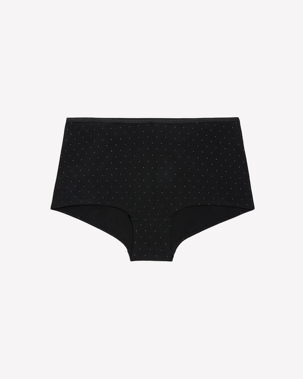 Black Dotted Cotton Boyshort with Shiny Waistband - ti Voglio