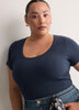 Ribbed Knit Fitted Short-Sleeve T-Shirt