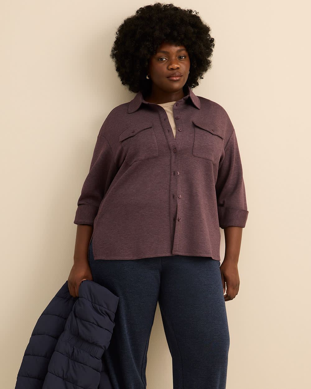 Buttoned-Down Stretch Knit Shirt