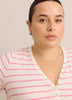 Short-Sleeve V-Neck Henley Shirt with Stripes