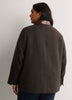 Brown Herringbone Barn Jacket with Faux-Leather Collar