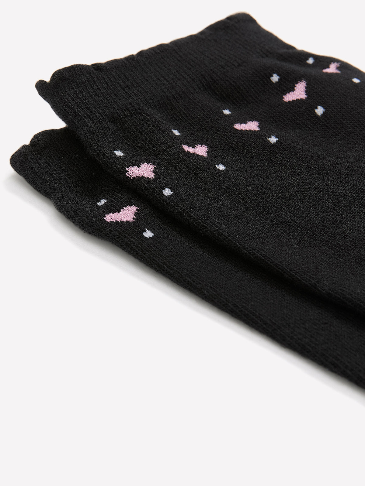 Scalloped-Edge Crew Socks with Hearts Placement Print