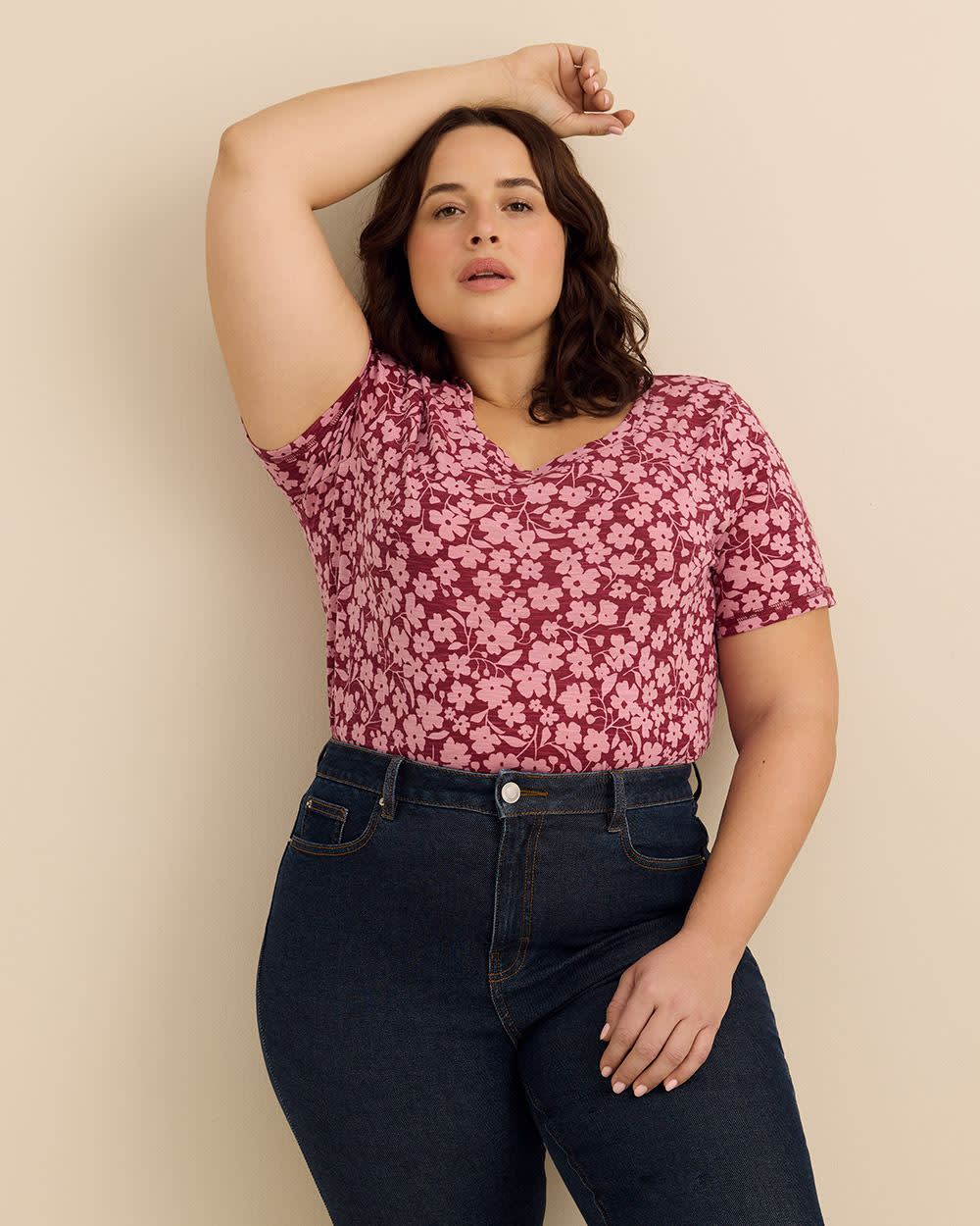 T-shirt coupe galbée à col rond 