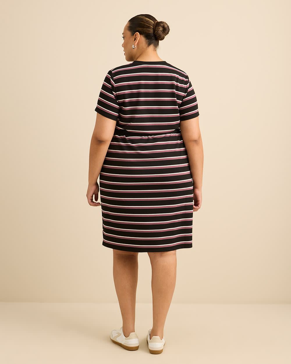 Black Striped Knit Dress with Removable Belt