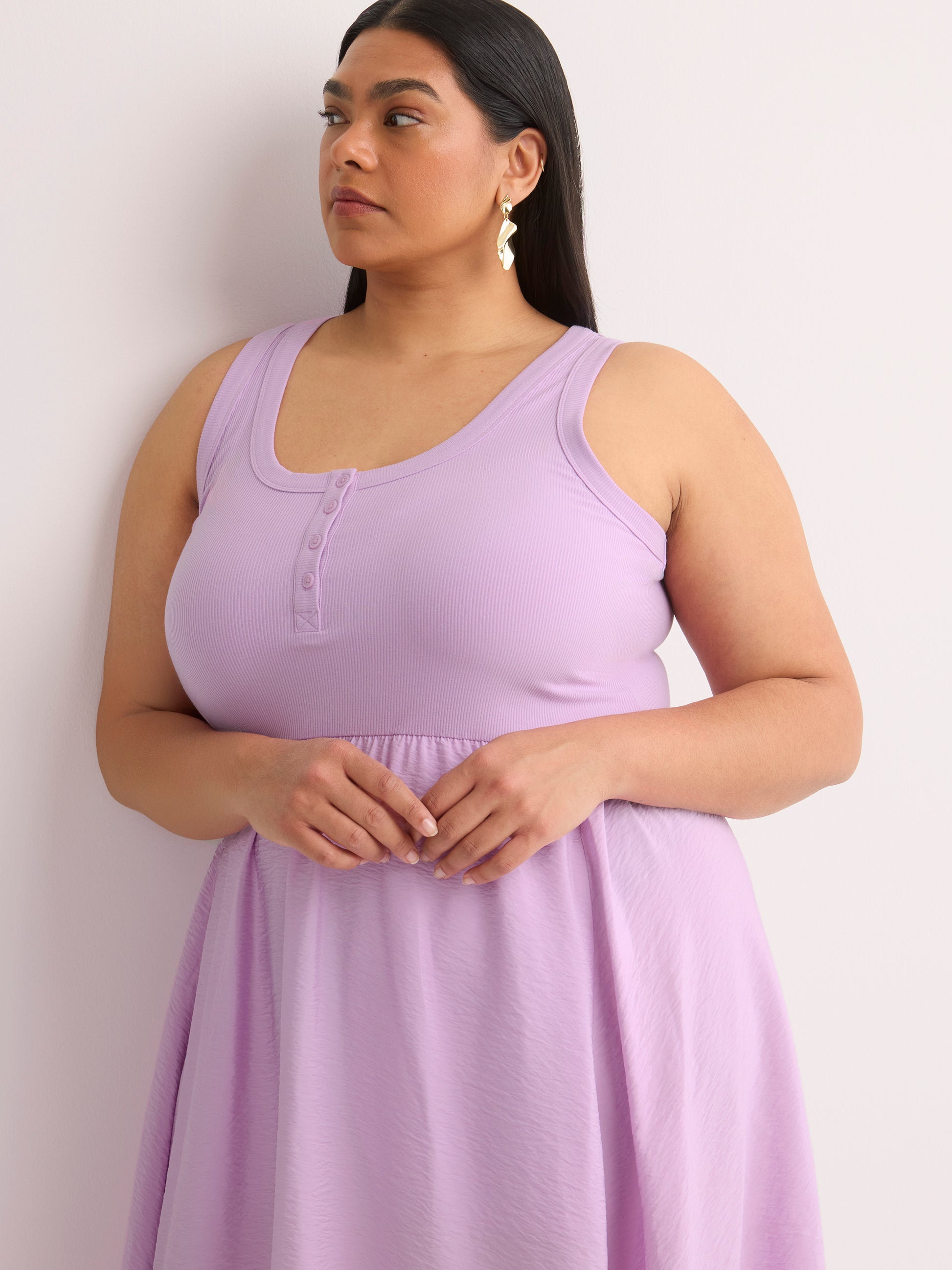 Responsible, Sleeveless Henley Flared Maxi Dress