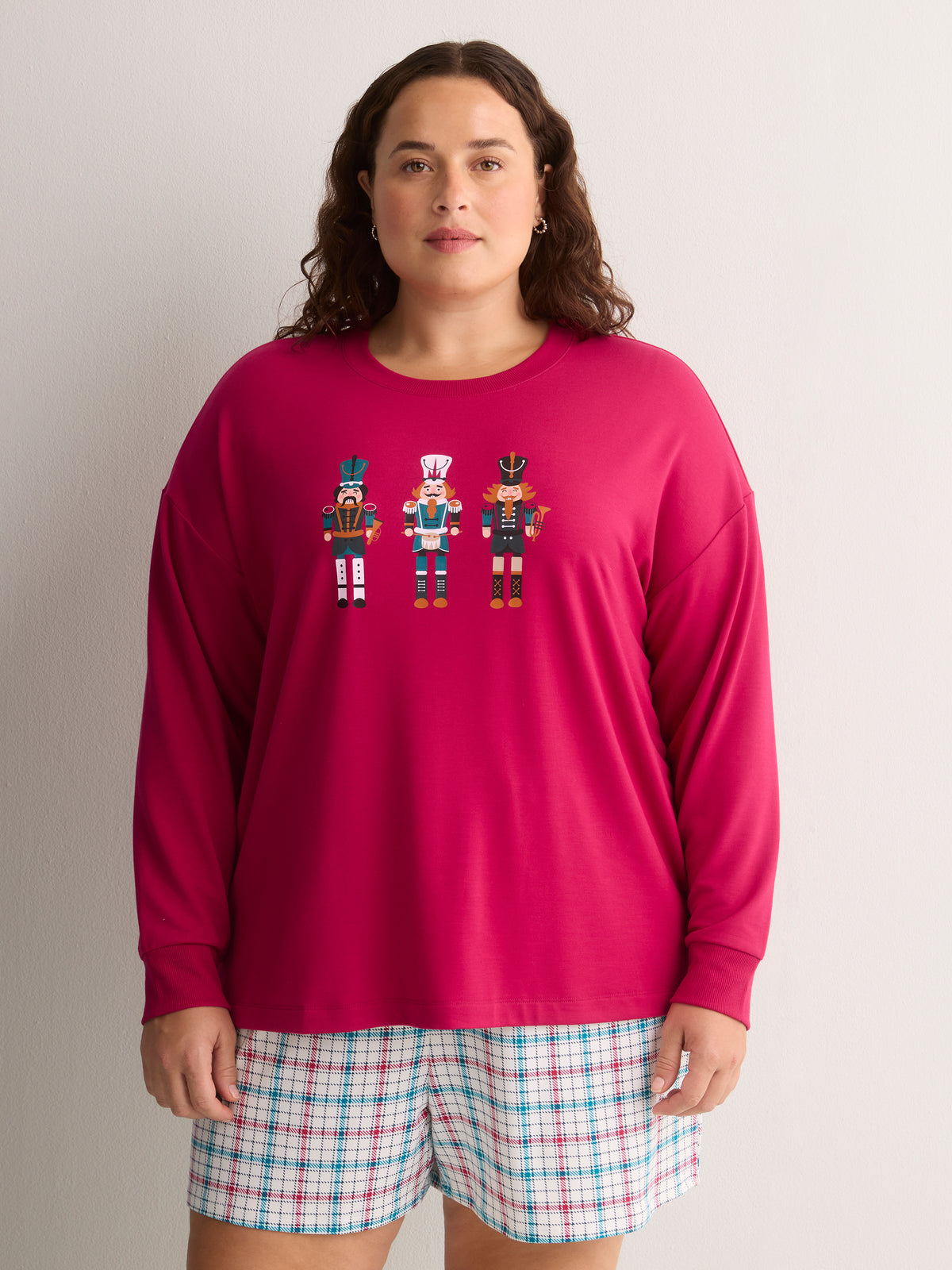 Red Nutcracker Sweatshirt and Plaid Boxer Pyjama Set - tiVOGLIO