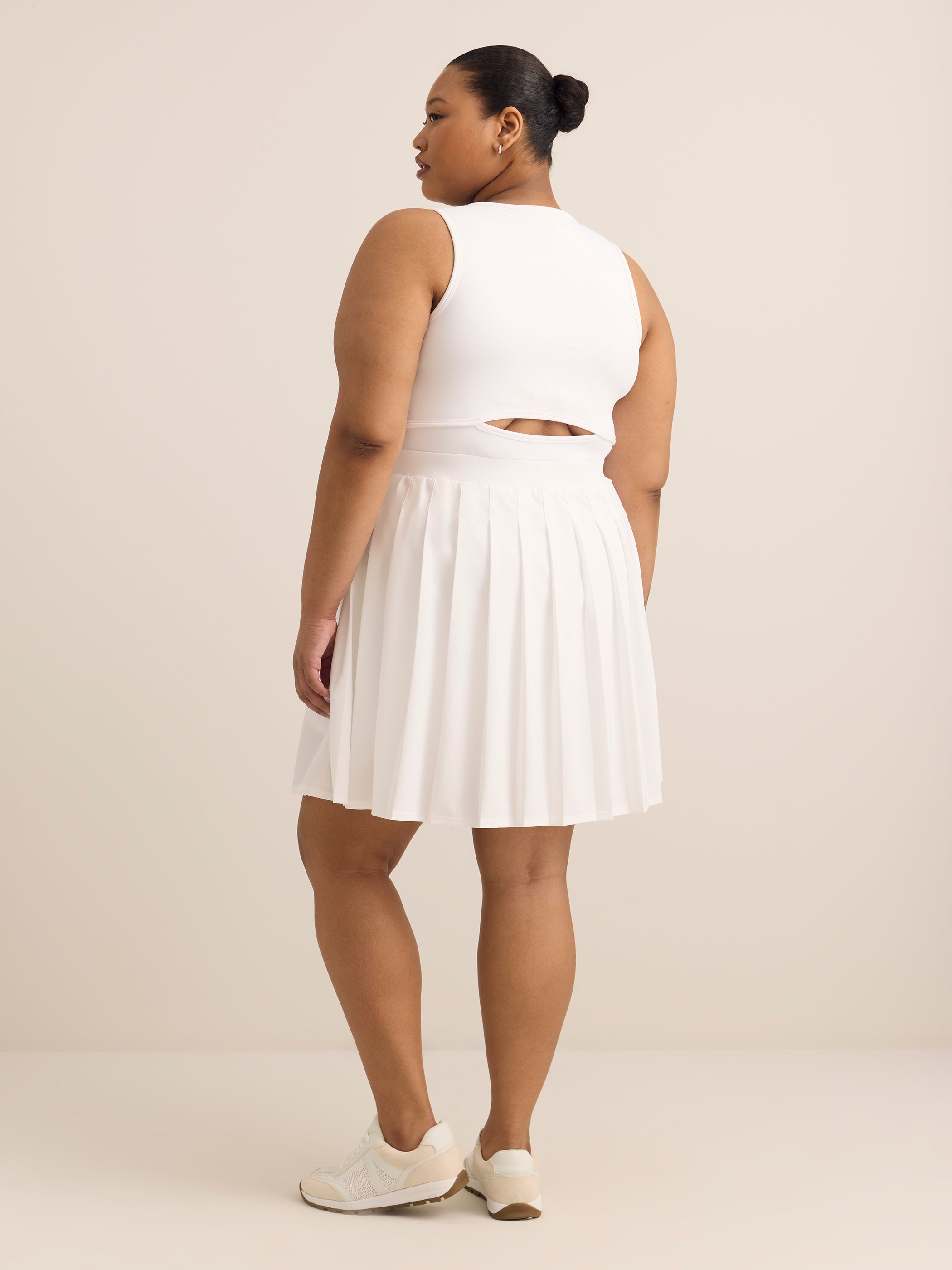 White Pleated Tennis Dress with Open Back - Active Zone