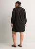 Black A-Line Long-Sleeve Denim Dress with Ruffled Collar