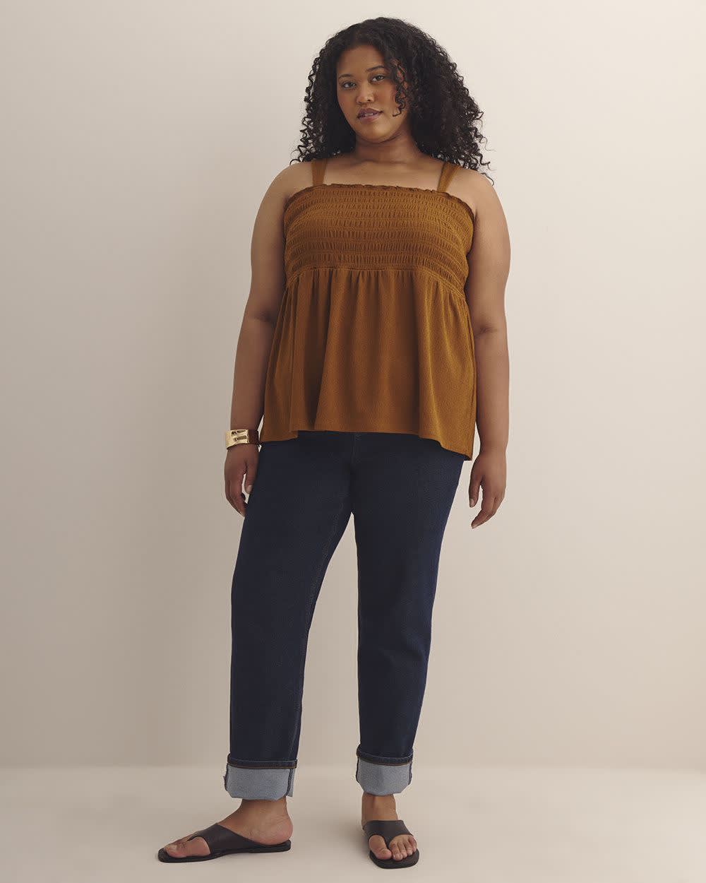 Smocking Knit Top with Large Straps