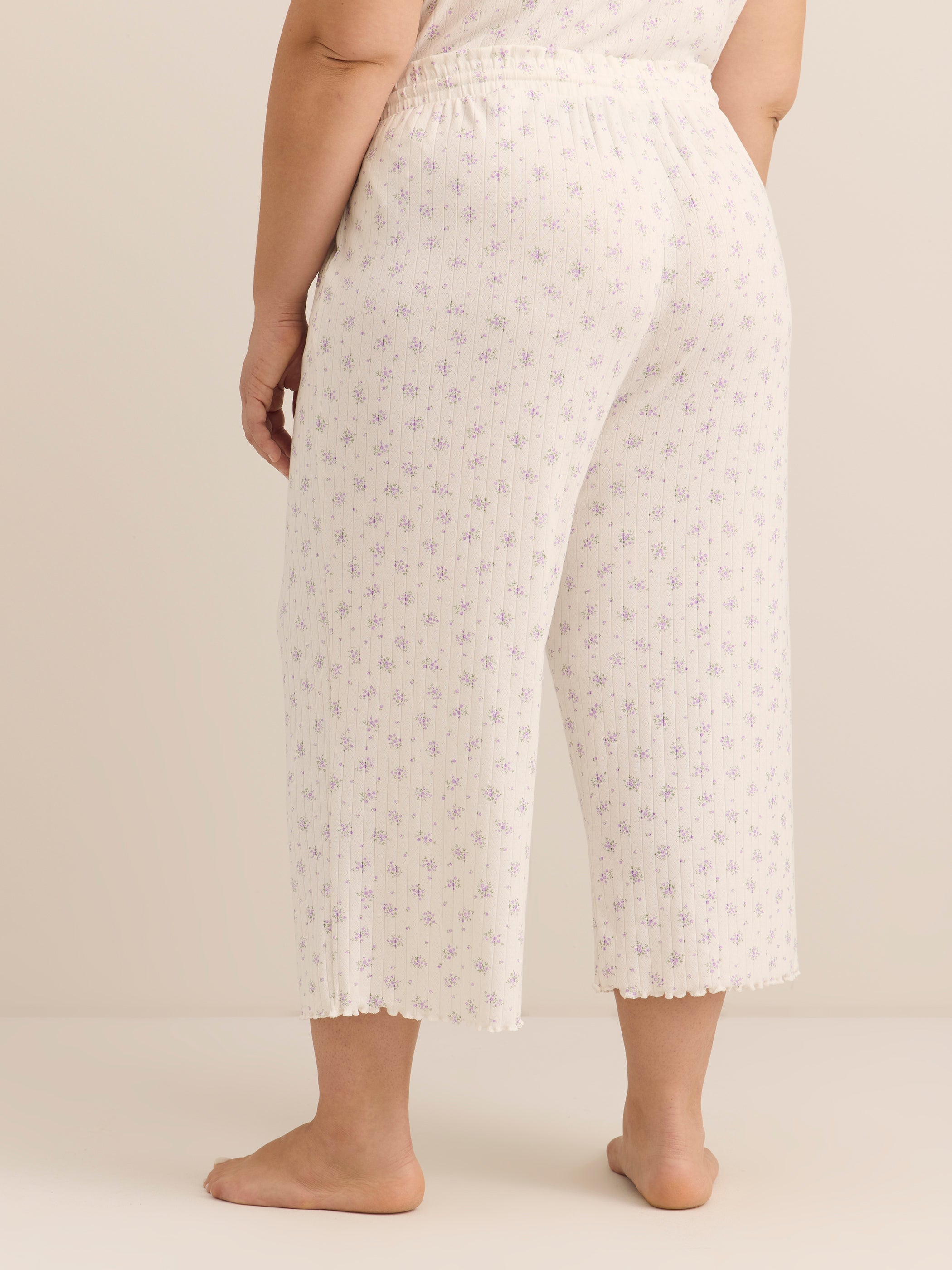 White Floral Pointelle Wide-Leg Capri Pyjama Pant - ti Voglio