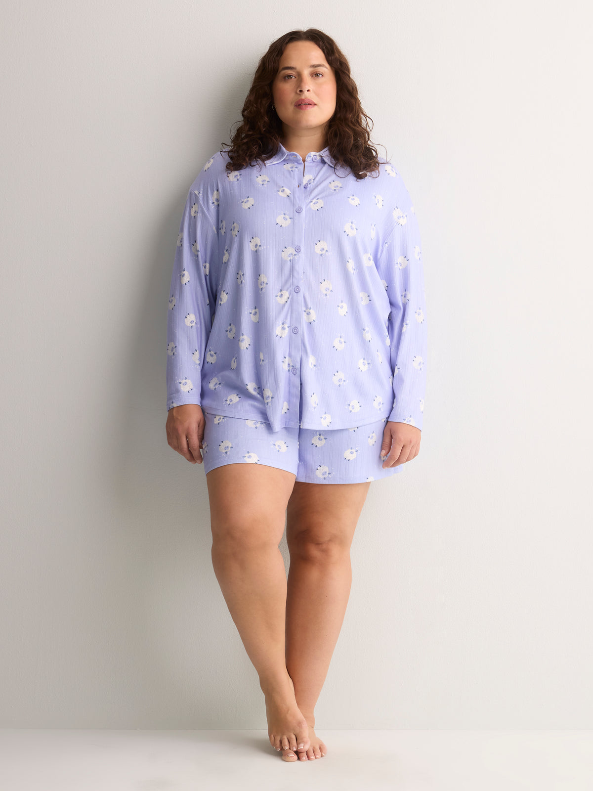 Sheep-Print Buttoned-Down Pointelle Pyjama Shirt - tiVOGLIO