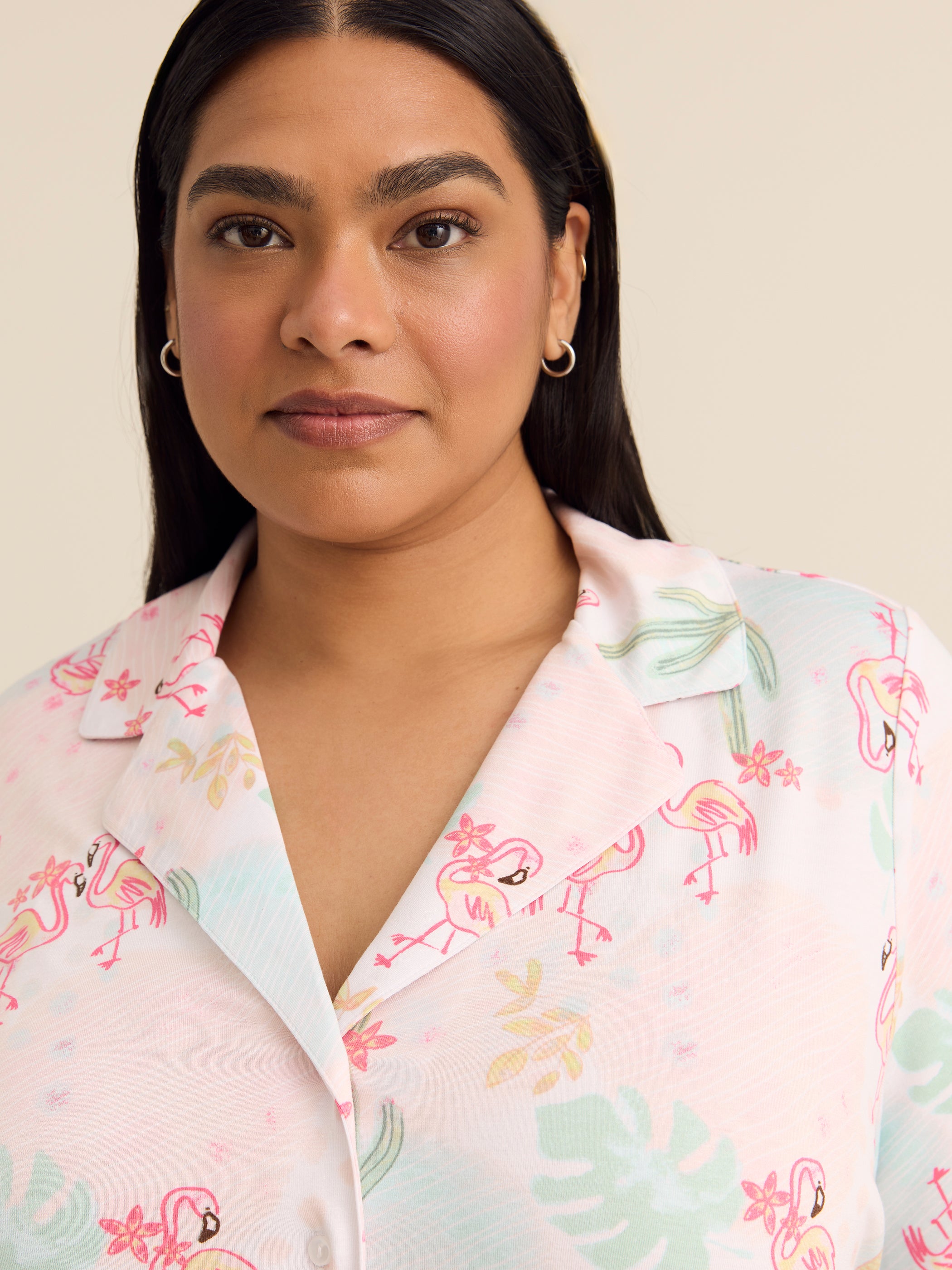 Responsible, Flamingo Short-Sleeve Buttoned-Down Pyjama Shirt - ti Voglio