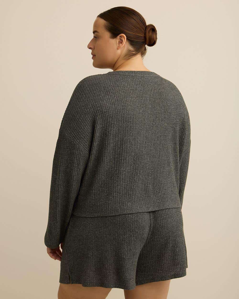tiVOGLIO Knit PJ Top – Brushed Waffle, Long Sleeve, Henley Neck