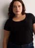 Ribbed Knit Fitted Short-Sleeve T-Shirt