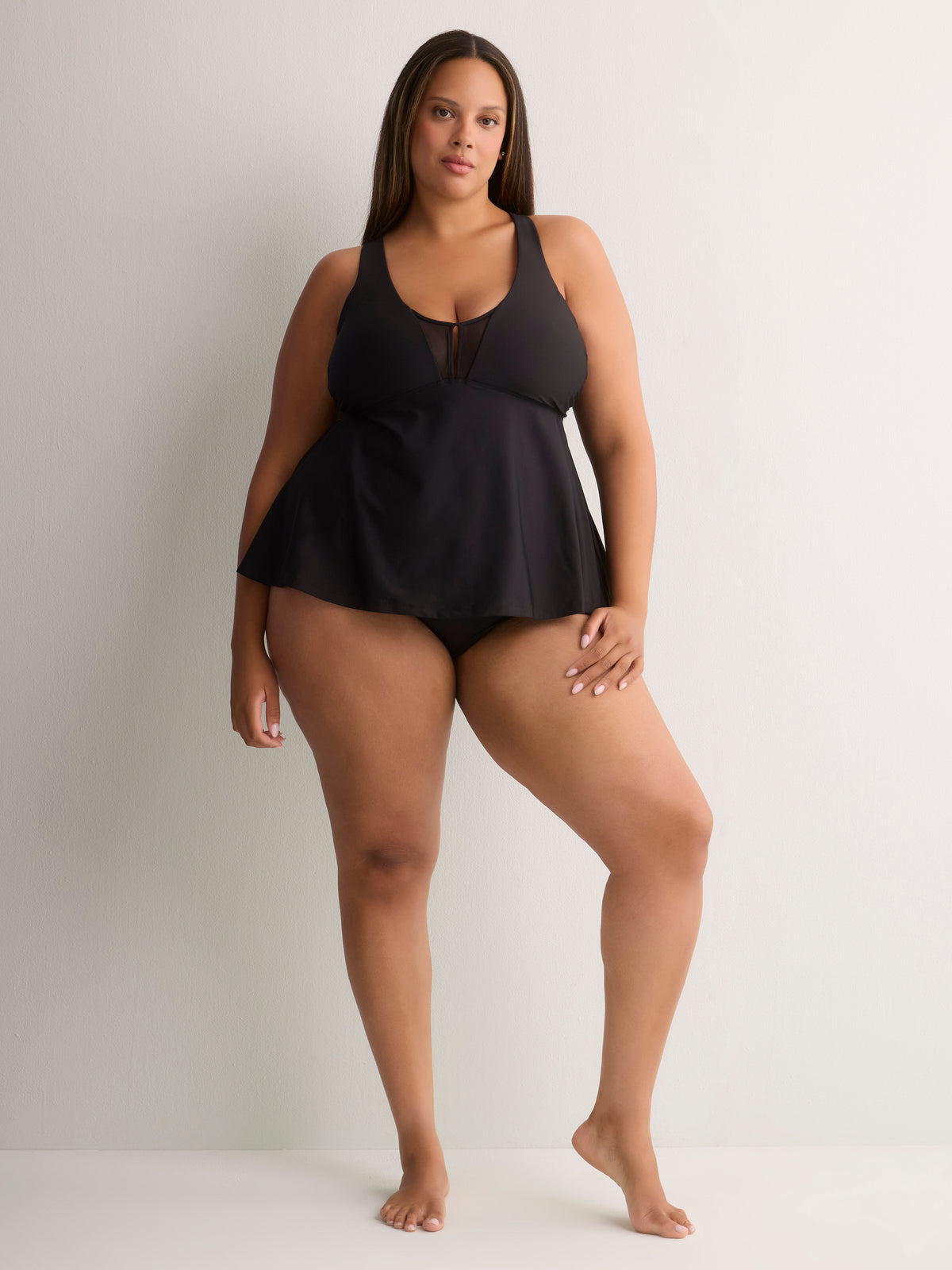 Black Full Swing Tankini Top with Mesh Insert